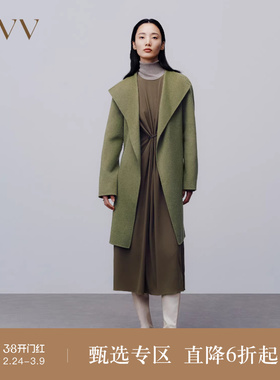 OVV秋冬女装优雅随性腰带慵懒睡袍式羊毛双面呢大衣