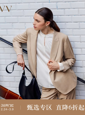 OVV秋冬新款女装一粒扣戗驳领休闲通勤羊毛套装西服外套