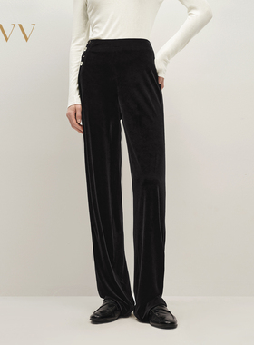 OVV2025秋冬新款女装日本进口丝绒高级奢华光泽休闲长裤