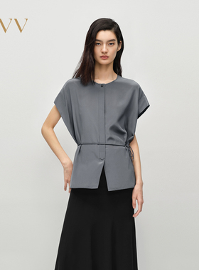 OVV2025春夏新款女装16姆米双绉真丝圆领短袖休闲衬衫