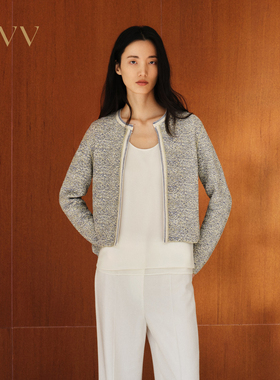 【经典粗花呢】OVV2025春夏新款女装淡人精致圆领针织开衫外套