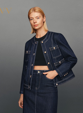 OVV秋冬热卖女装金色纽扣装饰简洁宽松圆领牛仔外套