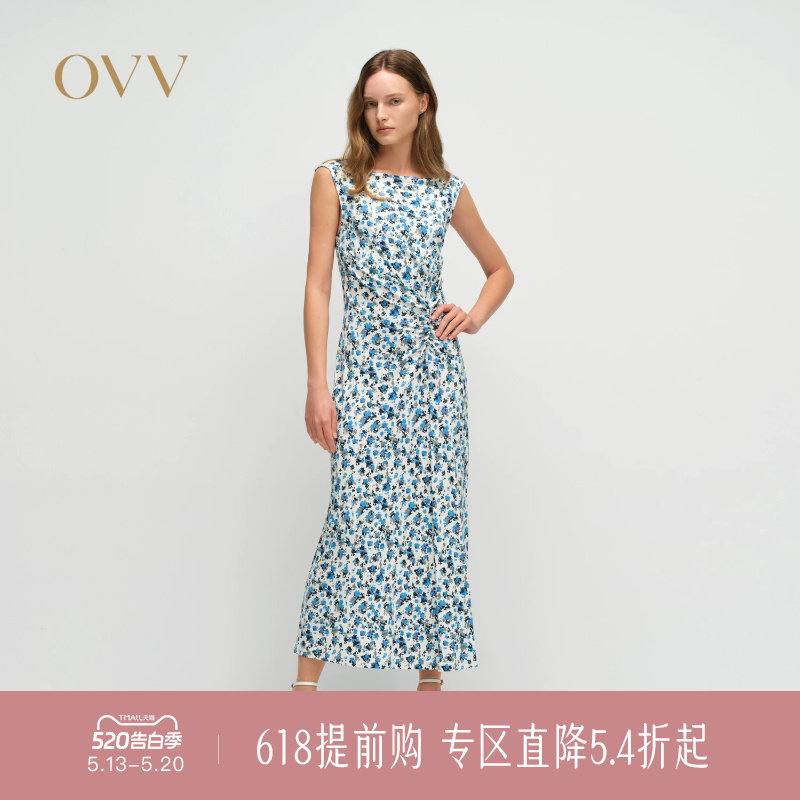 OVV春夏新款女装浪漫法式小碎花印花长款连衣裙