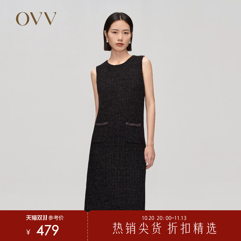 OVV秋冬热卖女装黄金羊毛经典无袖针织连衣裙优雅小黑裙