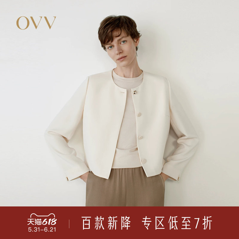 OVV春夏新款女装淡人日本进口三醋酸面料经典直筒正装夹克