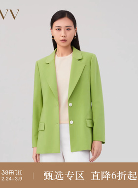 OVV秋冬新款女装羊毛混纺两粒扣平驳领时髦单件西服外套