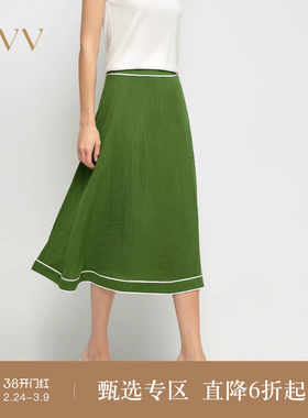 OVV2025春夏新款女装淡人醋酸仿麻面料法式浪漫大裙摆A字半身裙