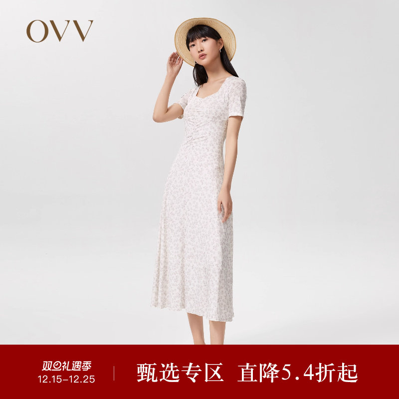 【小雏菊印花】OVV春夏热卖女装方领修身长款短袖连衣裙