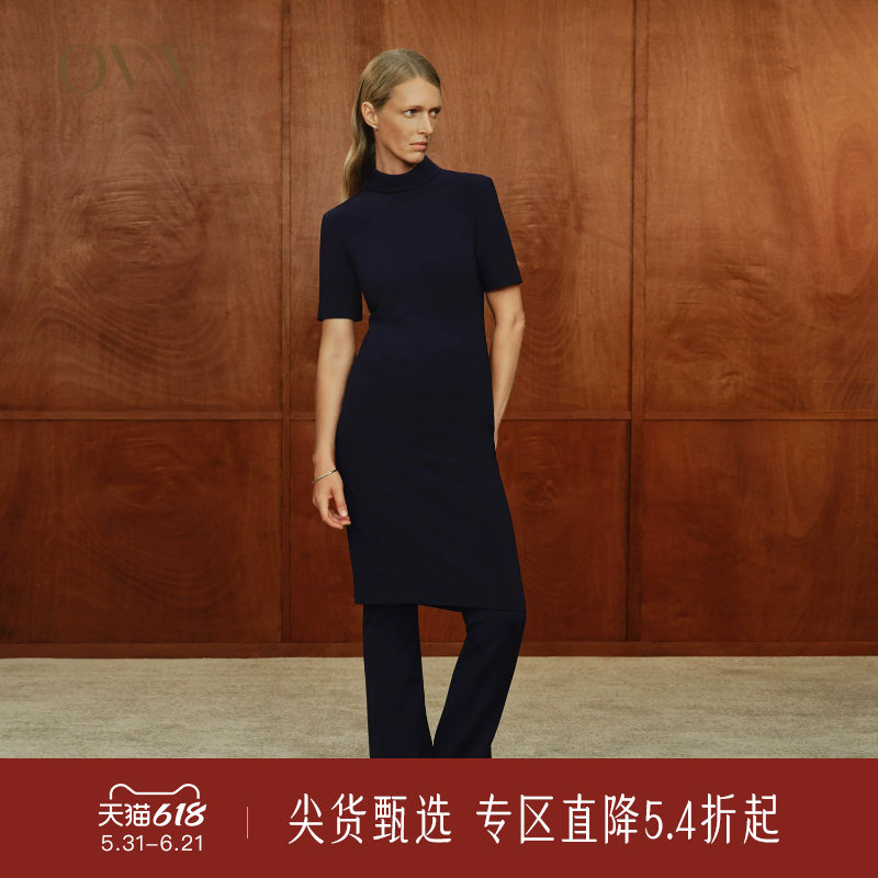 【日本进口三醋酸】OVV秋冬热卖女装高领短袖修身连衣裙