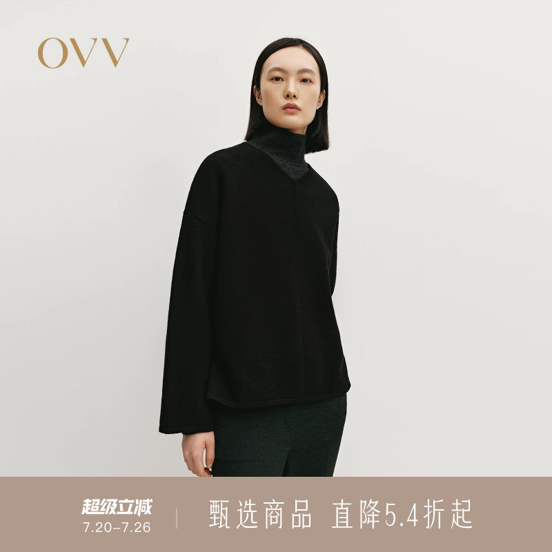 OVV秋冬热卖女装宽松舒适套头V领羊毛长袖休闲针织衫