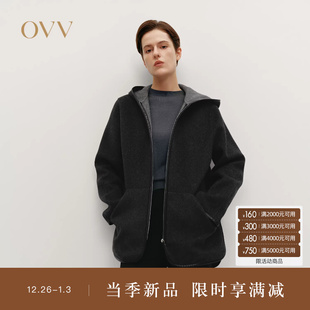 双面呢羊毛休闲时尚 拉链连帽短款 大衣 女装 OVV秋冬热卖