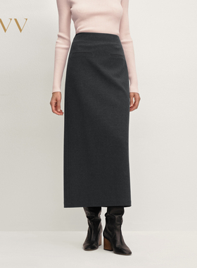OVV2025秋冬新款女装简约直筒后开衩设计长款半身裙