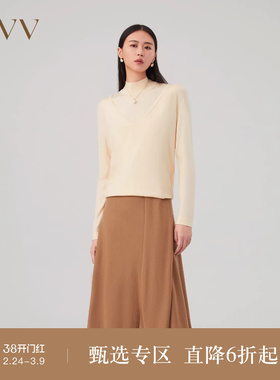 【可机洗黄金羊毛】OVV秋冬新款女装简约深V领长袖针织衫