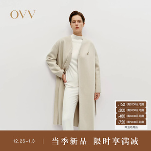 OVV秋冬热卖 简约舒适无领随附腰带羊毛双面呢大衣 女装