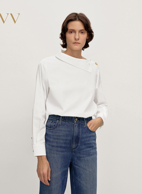 【孙俪同款】OVV2025秋冬新款女装匹马棉单肩三粒扣休闲长袖上衣