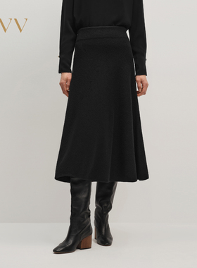 OVV2025秋冬新款女装简约经典A字羊毛舒适休闲针织半身裙