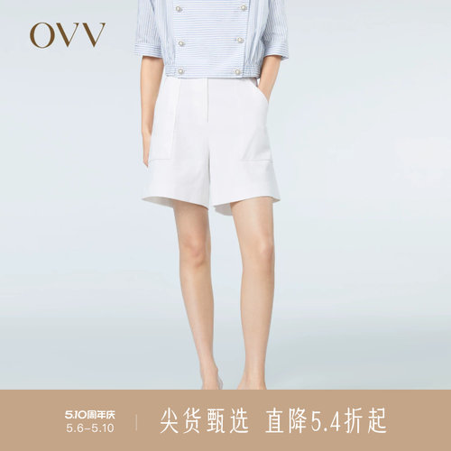 OVV春夏热卖女装棉麻轻薄挺括时尚大方简洁利落休闲短裤