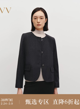OVV秋冬热卖女装细闪羊毛薄花呢圆弧下摆休闲夹克外套