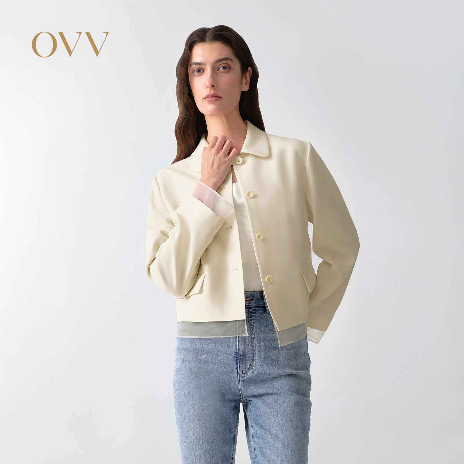 OVV2026春夏新款女装三醋酸混纺翻领经典休闲夹克外套,女装/女士精品,短外套,淘宝优惠券,粉丝福利购,淘宝优惠卷