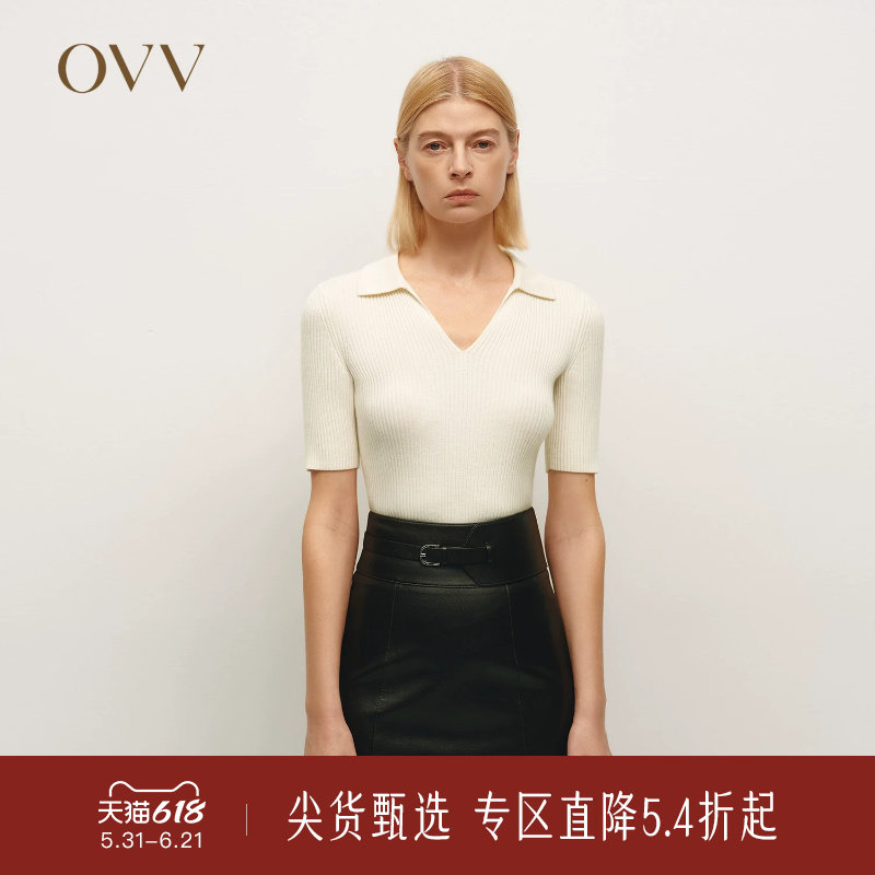 OVV秋冬热卖女装丝毛经典基础POLO领优雅短袖针织衫