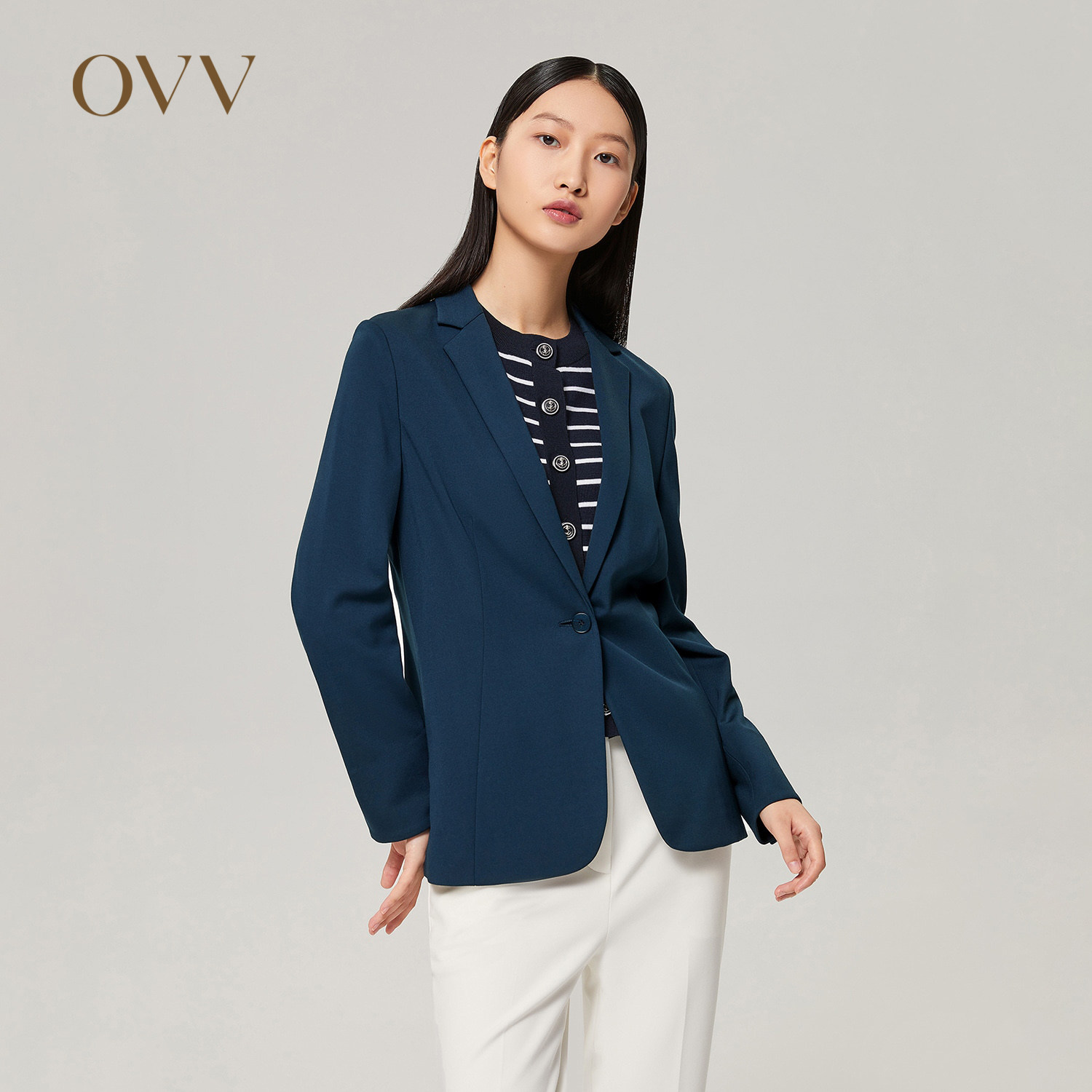 OVV秋冬高弹针织通勤职业套装西服上衣