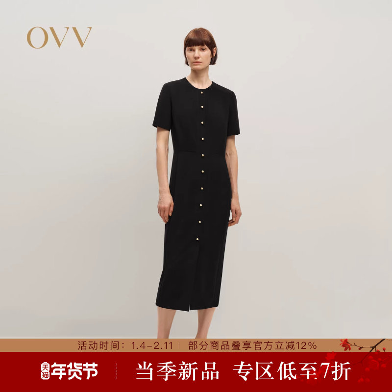 OVV2025秋冬新款女装日本进口三醋酸复古小金扣圆领短袖连衣裙,女装/女士精品,连衣裙,淘宝优惠券,粉丝福利购,淘宝优惠卷