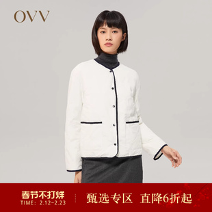 OVV秋冬女装精致刺绣V领花型扣双面穿90鹅绒羽绒服