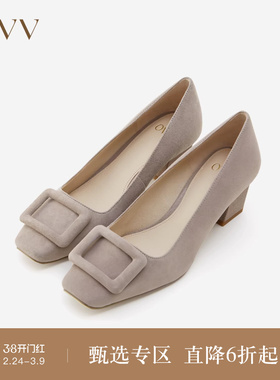 OVV秋冬新款经典优雅舒适温暖绒面革中跟鞋