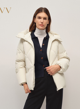 OVV2025秋冬新款女装保暖90白鹅绒填充连帽休闲短羽绒服