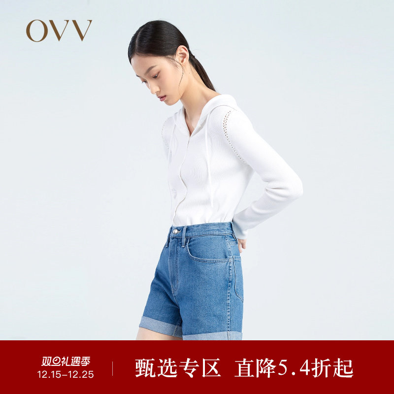 OVV春夏热卖女装棉质醋酸清爽休闲抽绳连帽长袖针织开衫外套