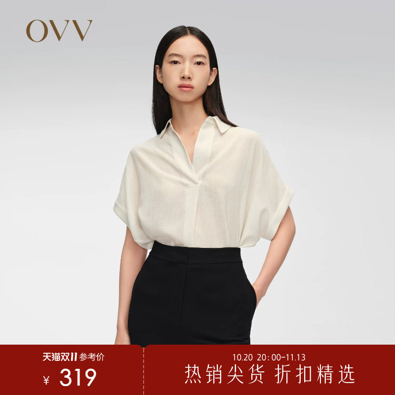 OVV春夏热卖女装日本进口三醋酸面料短袖翻领休闲衬衫