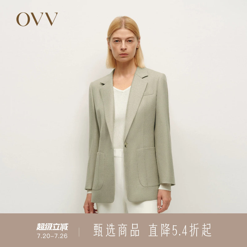 OVV秋冬热卖女装简约舒适平驳领羊毛花呢休闲西服外套