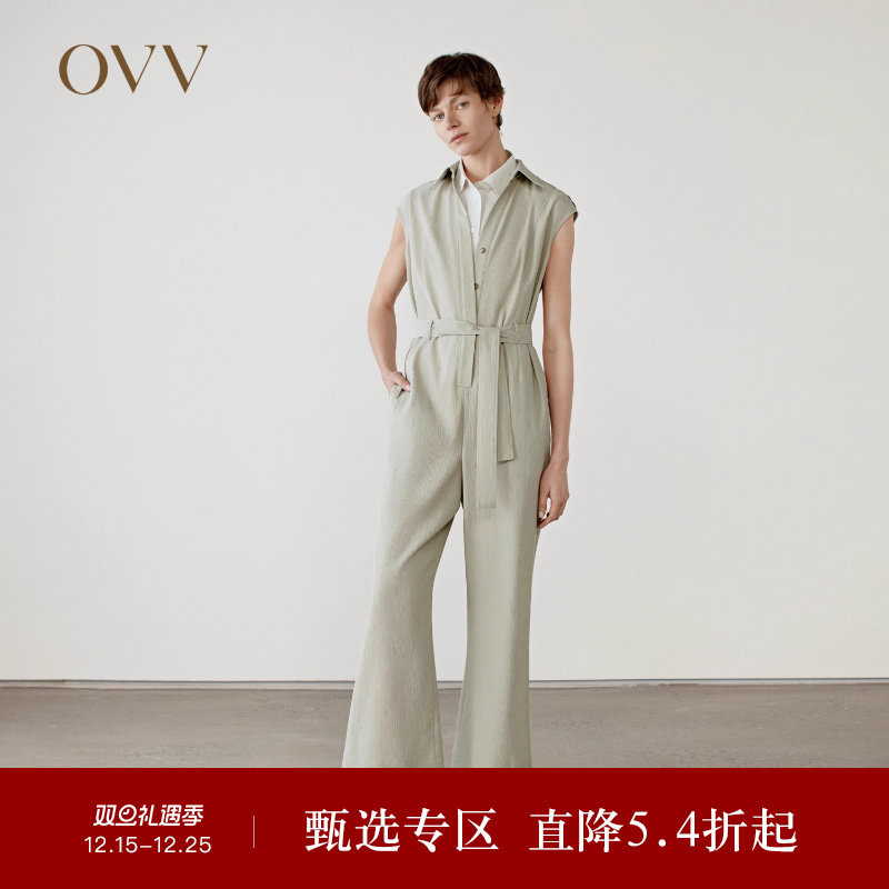 OVV2025春夏新款女装休闲舒适随附腰带简约大方连体裤