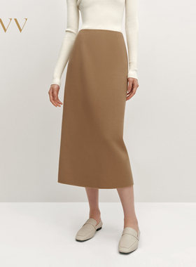 OVV秋冬热卖女装简约直筒版型开衩设计羊毛休闲半身裙