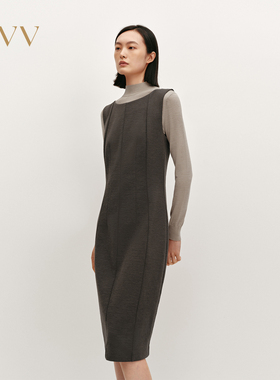 OVV秋冬热卖女装一字领修身背心裙针织羊毛休闲无袖连衣裙