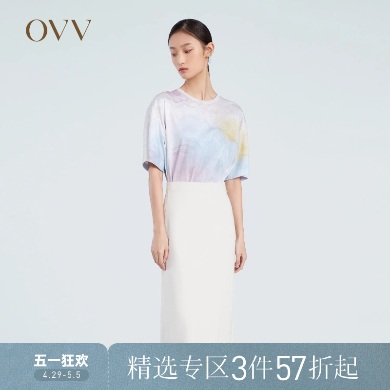 【爱情而已同款】OVV春夏热卖女装抽象渲染印花宽松短袖T恤