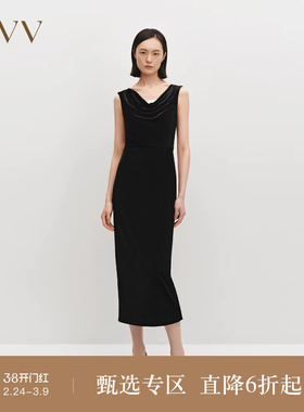 【极夜丝绒】OVV秋冬热卖女装日本进口面料荡领无袖连衣裙