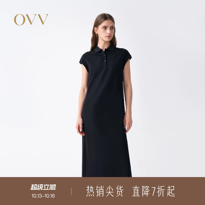 OVV2026春夏新款女装POLO领开衩设计休闲短袖连衣裙