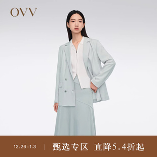 双排扣平驳领醋酸仿麻西服外套 经典 OVV春夏热卖 女装