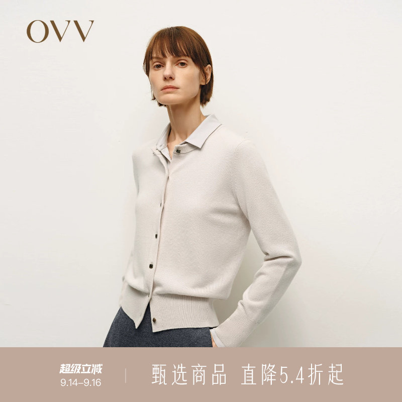 OVV秋冬热卖女装单排扣舒适羊绒衫长袖圆领针织开衫图片