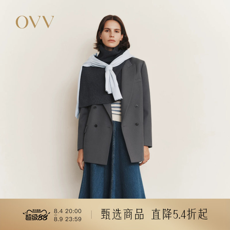 OVV秋冬新款女装戗驳领斜纹肌理挺括羊毛休闲西服