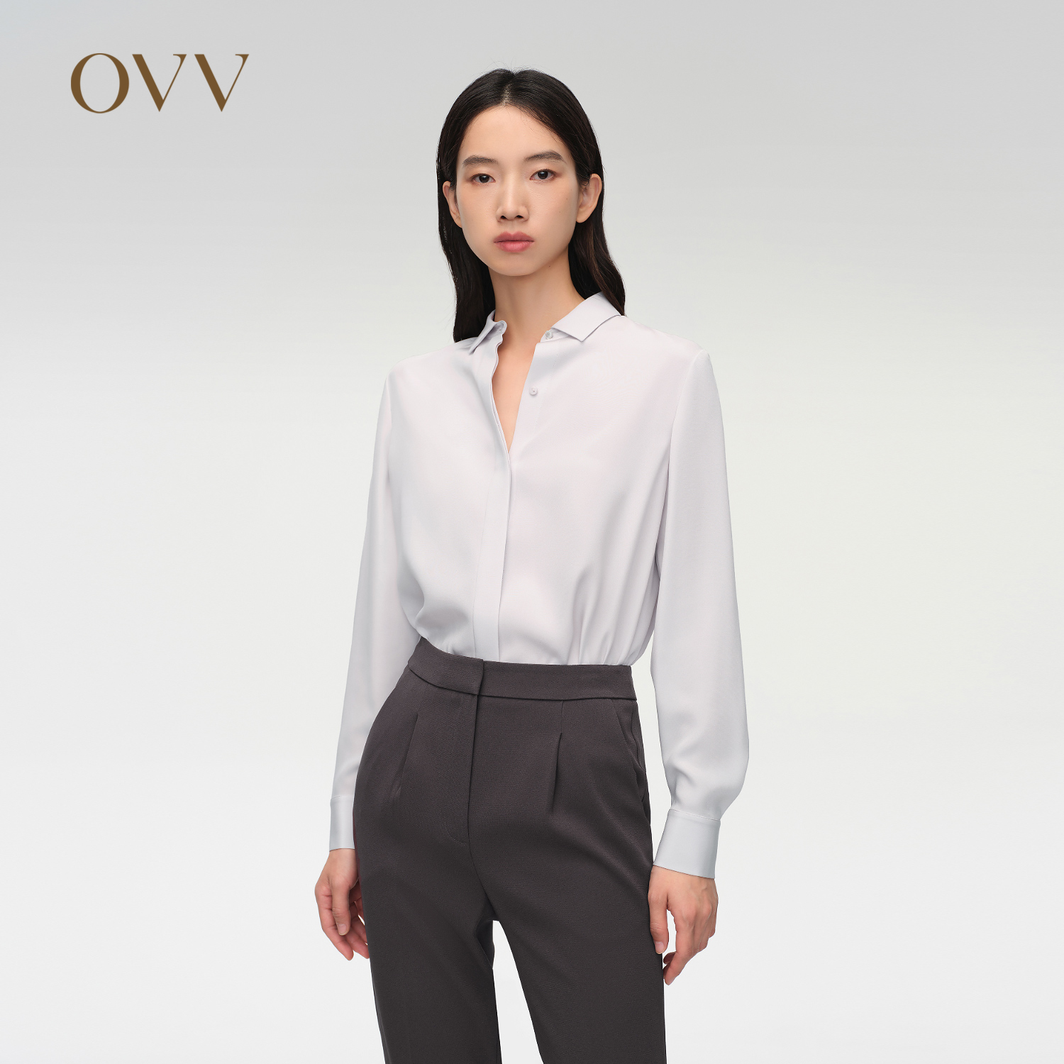 弹力重绉长袖衬衫OVV春夏休闲