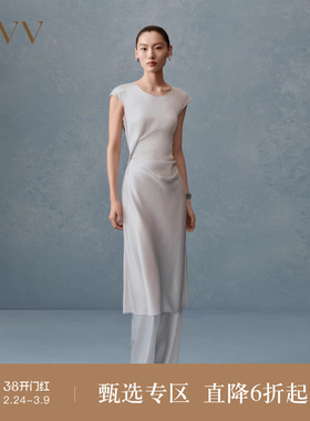 OVV春夏热卖女装简约设计缎面醋酸无袖中长连衣裙