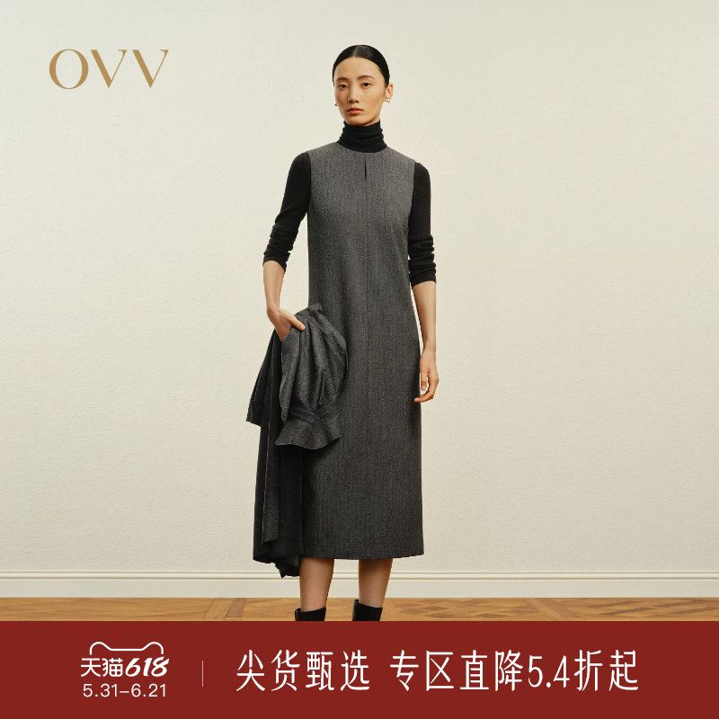 OVV秋冬热卖女装圆领无袖连衣裙简约休闲长款背心裙