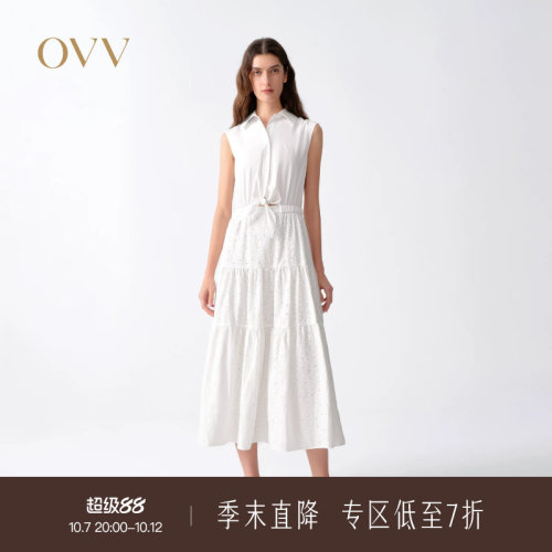 OVV2026春夏新款女装打结设计镂空休闲轻盈无袖连衣裙