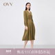 OVV春夏提花面料V领长袖法式连衣裙GQLCJ11003A