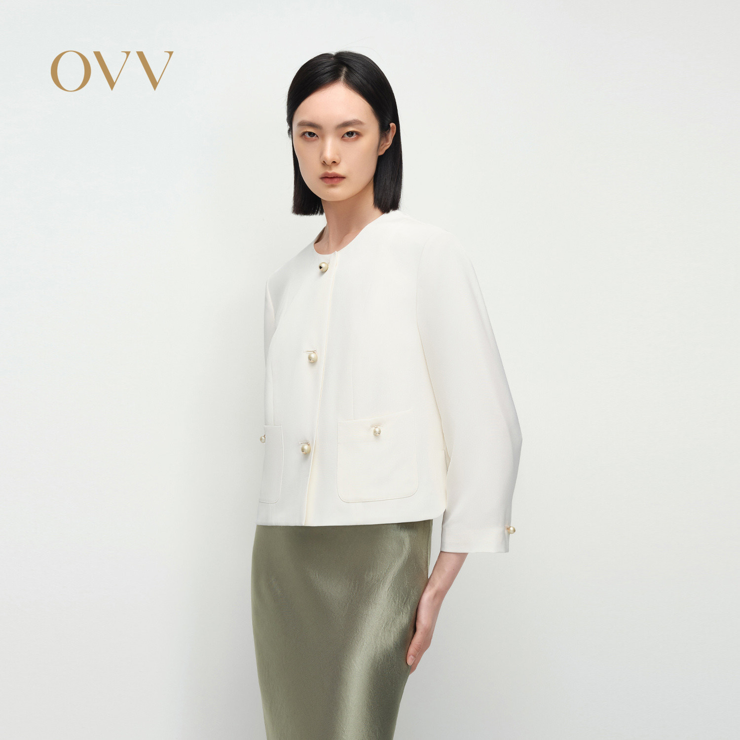 【重磅真丝】OVV2025春夏新款女装淡人22MM弹力双绉短款夹