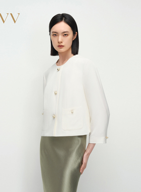 【重磅真丝】OVV2025春夏新款女装淡人22MM弹力双绉短款夹克
