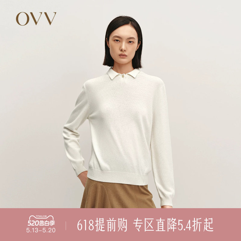 OVV秋冬热卖女装蓬松舒适经典POLO领长袖休闲羊绒衫