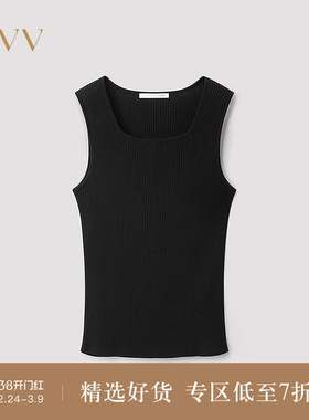 OVV2025秋冬新款女装优雅方领设计别致时髦桑蚕丝针织无袖背心
